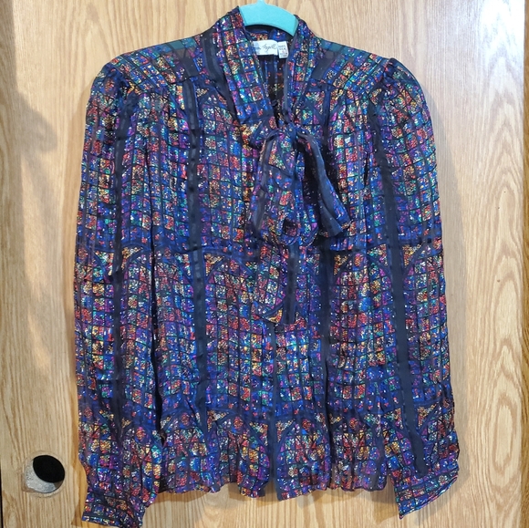 Vintage Adrianna Papell stained glass printed silk blouse size 6 - Picture 2 of 12